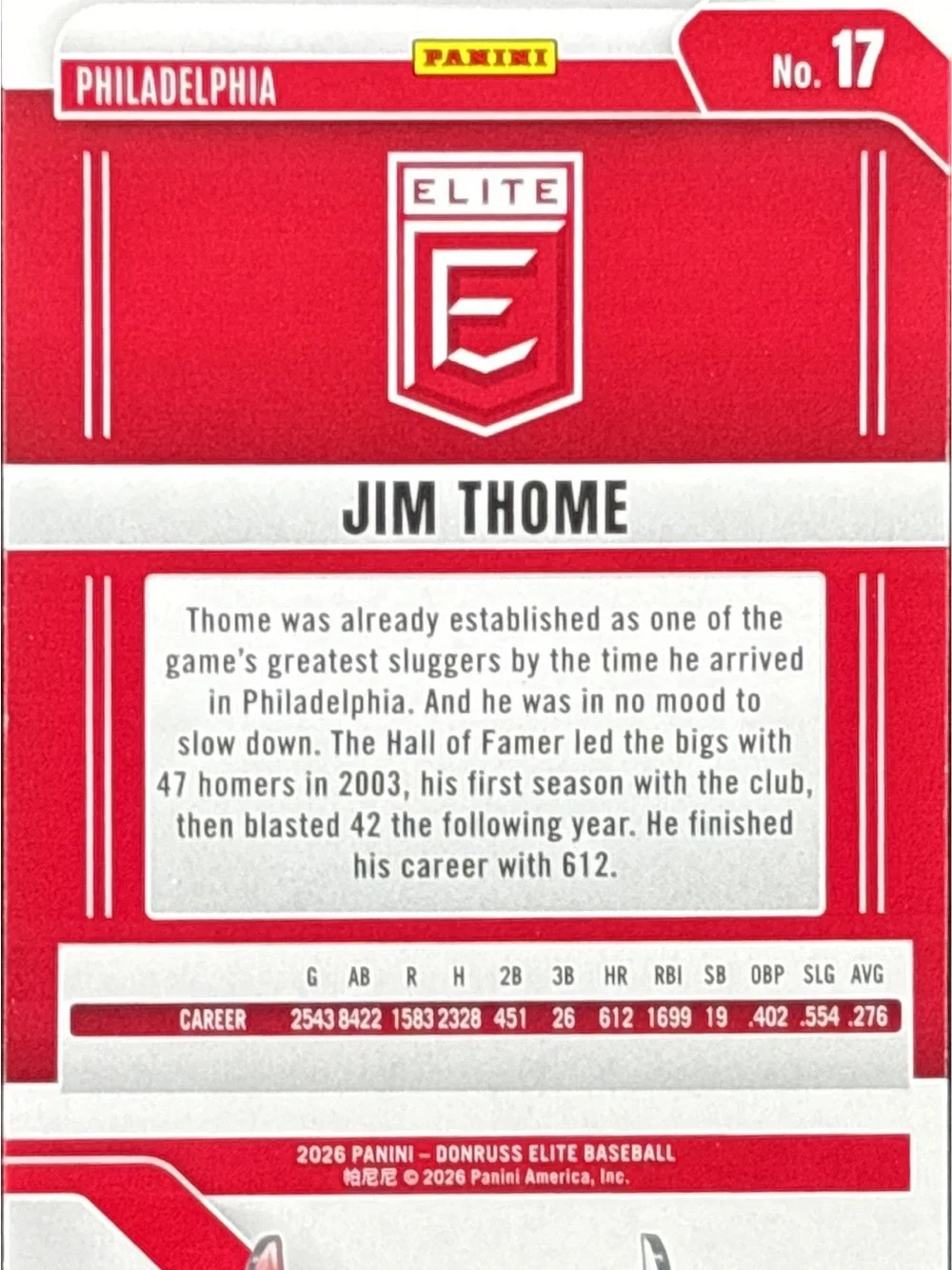 Panini Elite Jim Thome Trading Card Green Holo Shimmer